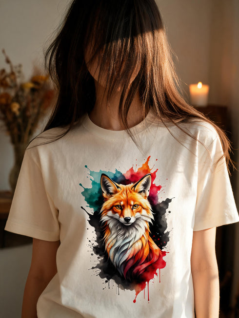 T-shirt Renard Aquarelle Coloré — Coton Bio Français