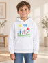 Garçon portant un sweat enfant K477 blanc personnalisé avec son dessin