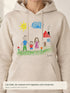 Détail du dessin d’enfant imprimé sur un sweat personnalisé sable clair