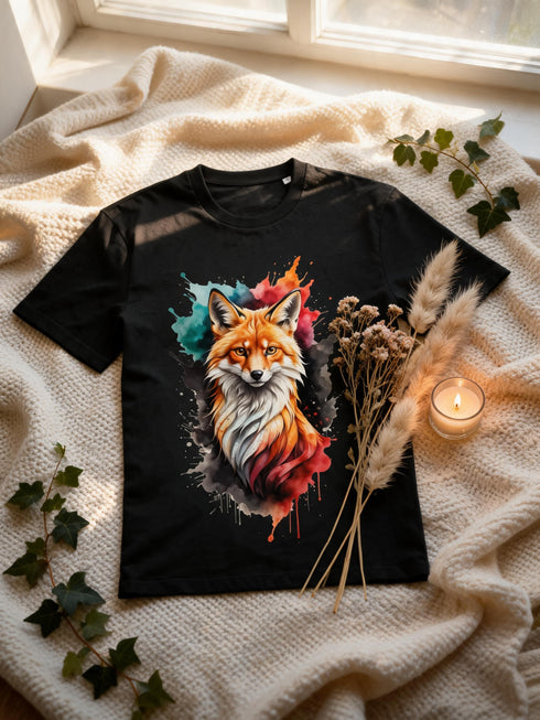 T-shirt Renard Aquarelle Coloré — Coton Bio Français