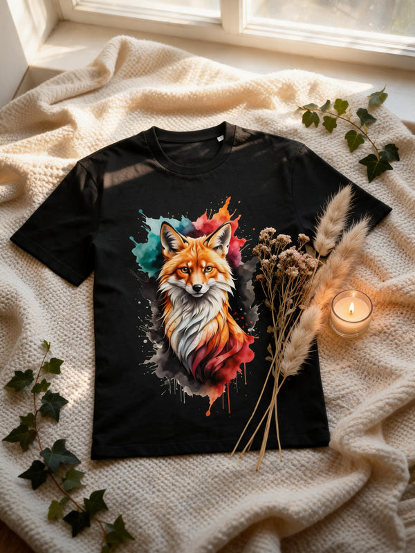 T-shirt Renard Aquarelle Coloré — Coton Bio Français