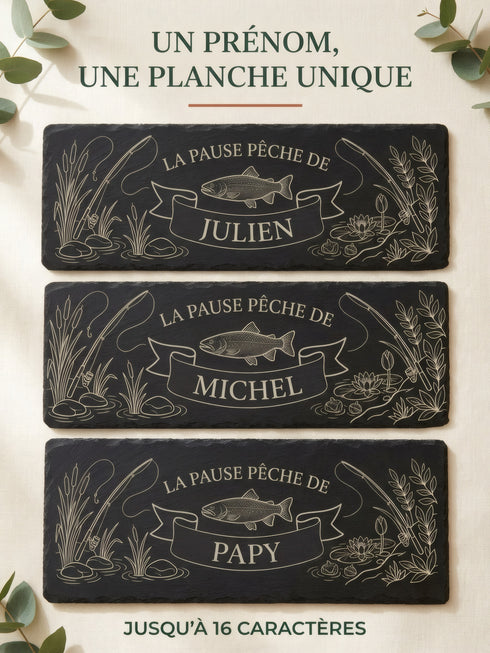 Planche pêche personnalisable avec plusieurs prénoms jusqu'à 16 caractères