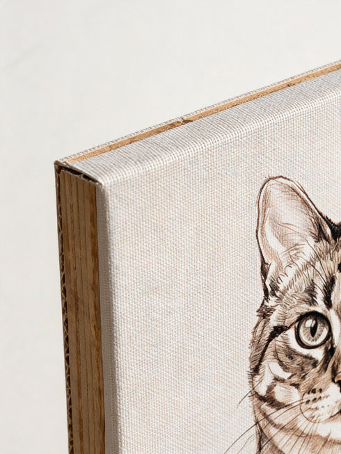 Détail du châssis en bois et de la texture de la toile portrait animal