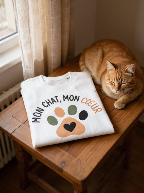 T-shirt Unisexe Chat « Mon Chat Mon Cœur » — Coton Bio Français