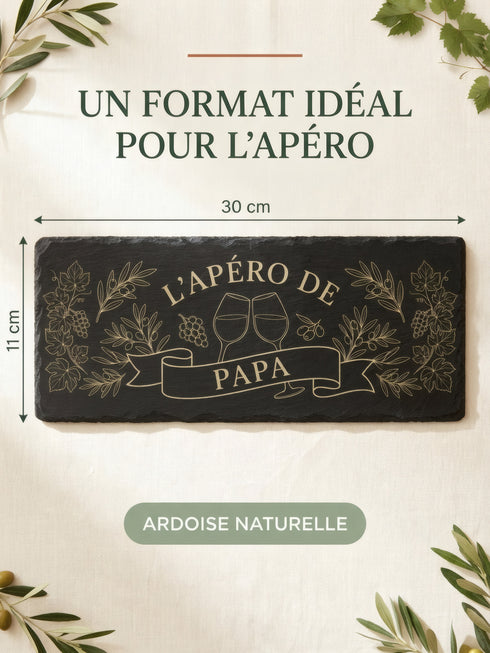 Dimensions de la planche apéro personnalisée en ardoise 30 x 11 cm