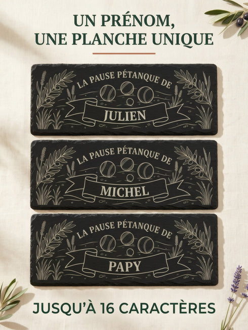 Planche pétanque personnalisable avec plusieurs prénoms jusqu'à 16 caractères