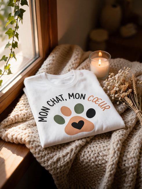 T-shirt chat blanc cadeau amoureuse des chats ambiance cocooning