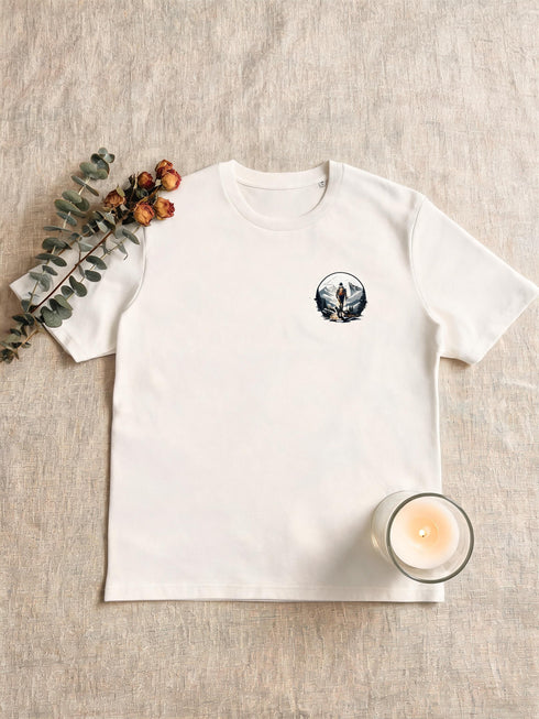 T-shirt randonnée blanc cassé motif poitrine randonneur montagne
