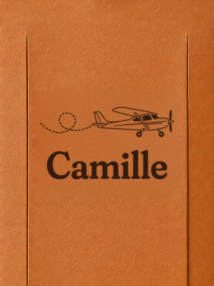 Visuel d’illustration – gros plan de la gravure : petit avion et « Camille »