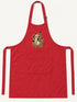 Visuel d’illustration – tablier de cuisine rouge en coton, à plat, vue de face, avec le portrait d’Hector, chien fictif, style Portrait signature, prénom en lettres dorées