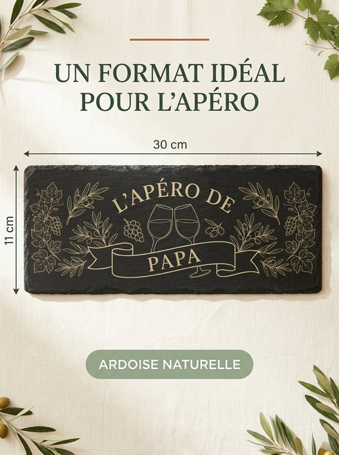 Dimensions de la planche apéro personnalisée en ardoise 30 x 11 cm