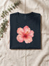 Détail du motif hibiscus et du jersey coton du t-shirt femme Navy
