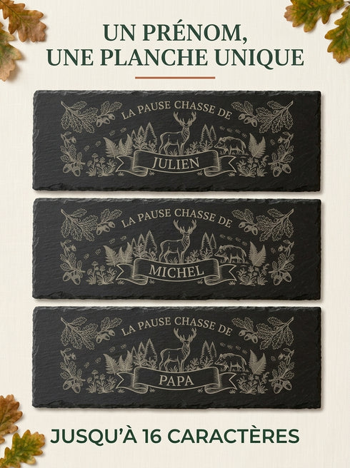 Planche chasse personnalisable avec plusieurs prénoms jusqu'à 16 caractères