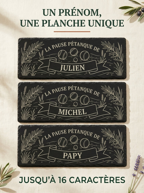 Planche pétanque personnalisable avec plusieurs prénoms jusqu'à 16 caractères