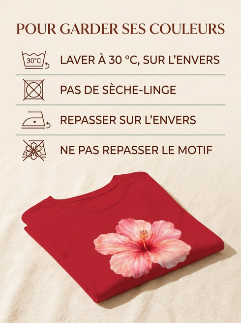 Conseils d’entretien du t-shirt femme rouge à motif hibiscus