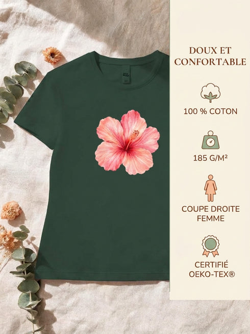Caractéristiques du t-shirt femme hibiscus Vert Forêt en coton 185 g/m²