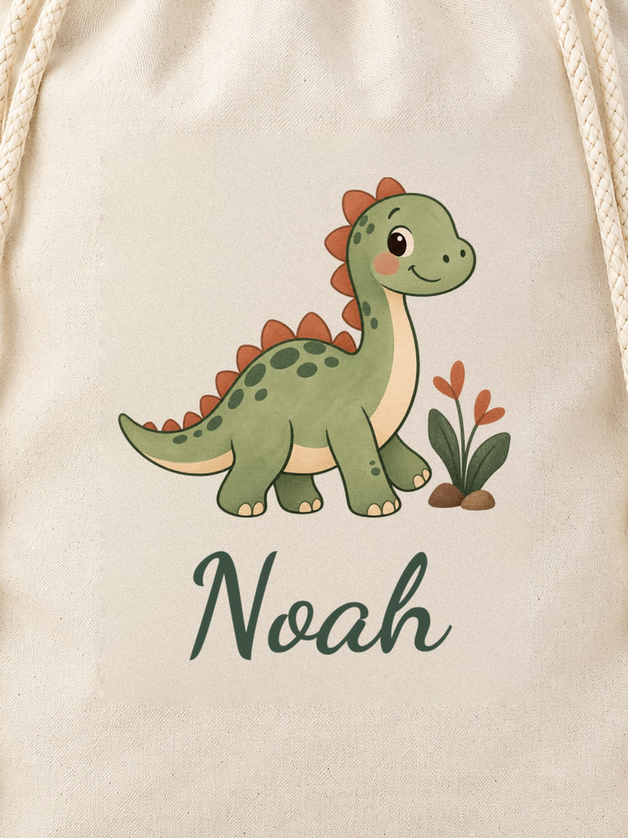 Visuel d’illustration – gros plan du motif imprimé : dinosaure et « Noah »