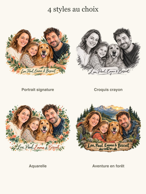 Les quatre styles du portrait de famille, ici avec le chien de la famille