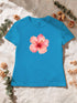 T-shirt femme hibiscus aquarelle coloris Bleu Atoll à plat