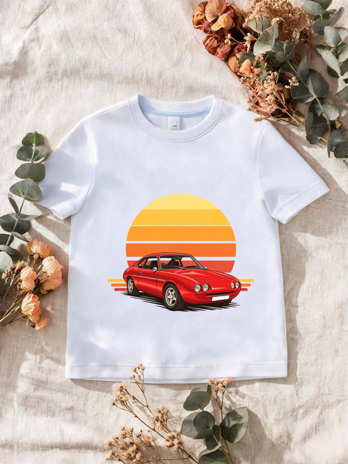 Visuel d’illustration : t-shirt blanc style Coucher de soleil, posé à plat