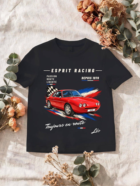 Visuel d’illustration : t-shirt noir style Affiche de course, posé à plat