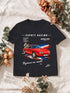 Visuel d’illustration : t-shirt noir style Affiche de course, posé à plat