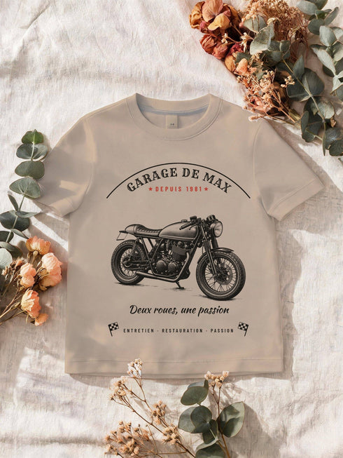 Visuel d’illustration : t-shirt sable style Garage vintage, posé à plat