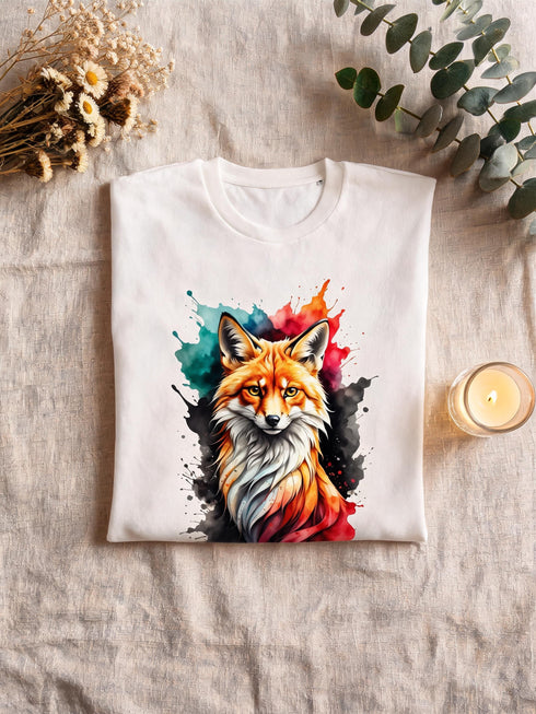 T-shirt Renard Aquarelle Coloré — Coton Bio Français