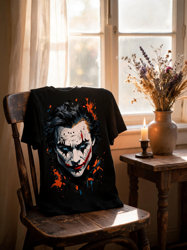 T-shirt clown street art noir portrait coloré coton bio
