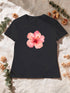 T-shirt femme hibiscus aquarelle coloris Noir à plat
