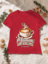 Visuel d’illustration – T-shirt femme rouge avec le design « Maman, café et câlins », exemple avec le surnom seul