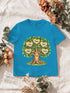 Visuel d’illustration – T-shirt homme bleu atoll avec le design « L’arbre de Papa », exemple avec les prénoms Léa, Tom, Zoé, Jules et Inès