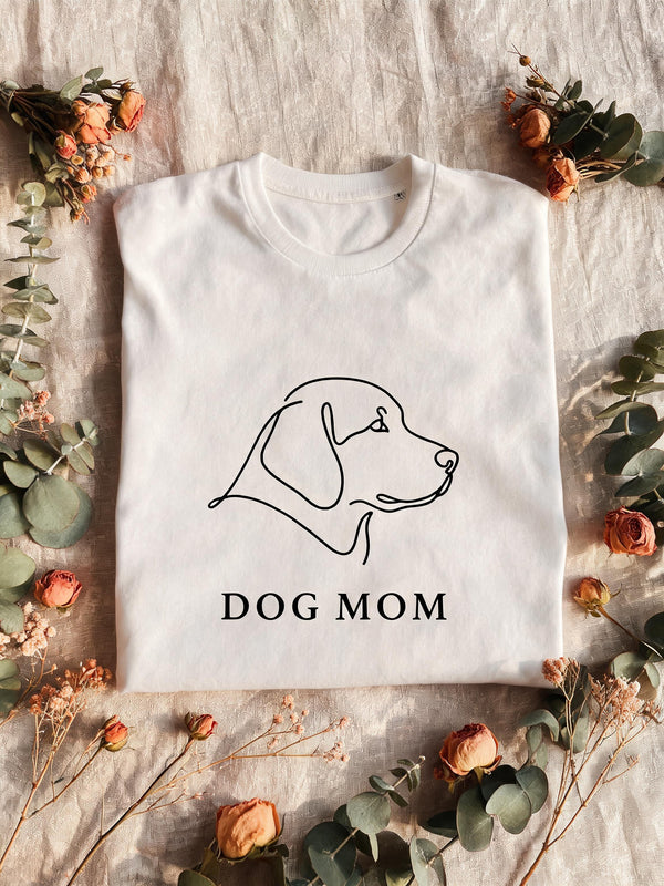 T-shirt Dog Mom blanc coton bio dessin chien au trait