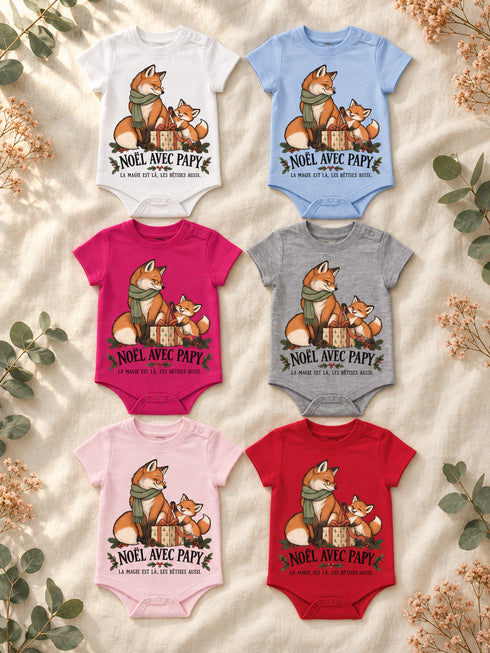 Les six coloris du body bébé Noël Magie et bêtises avec Papy