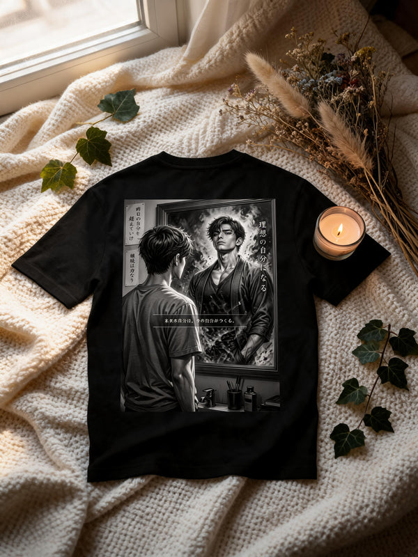 T-shirt manga noir motivation dépassement de soi scène au dos
