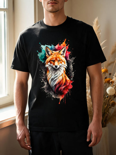 T-shirt Renard Aquarelle Coloré — Coton Bio Français