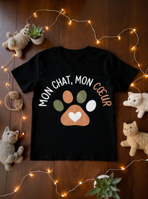 T-shirt Unisexe Chat « Mon Chat Mon Cœur » — Coton Bio Français