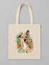 Visuel d’illustration – tote bag en coton naturel écru, à plat, vue de face, avec le portrait à l’aquarelle d’Hector, chien fictif, et son prénom