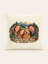 Visuel d’illustration – housse de coussin naturel 40 × 40 cm, vue de face, avec une famille et son chien en randonneurs, style Aventure en forêt, texte « Lou, Paul, Emma & Biscuit »