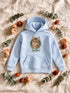 Sweat à capuche enfant blanc personnalisé avec le portrait Cercle illustré détouré de Simba, présenté à plat.
