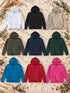 Les neuf coloris du sweat homme : blanc, noir, sable, khaki, navy, vert forêt, bleu tropical, rouge et fuchsia.