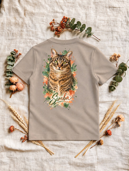 Dos d'un t-shirt enfant sable personnalisé avec le portrait aquarelle détouré de Simba.