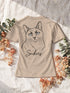 Dos d'un t-shirt femme sable personnalisé avec le portrait Line art détouré de Snikers.