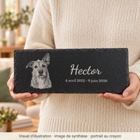 Visuel d’illustration, image de synthèse : plaque souvenir en ardoise tenue dans deux mains