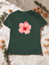 T-shirt femme hibiscus aquarelle coloris Vert Forêt à plat
