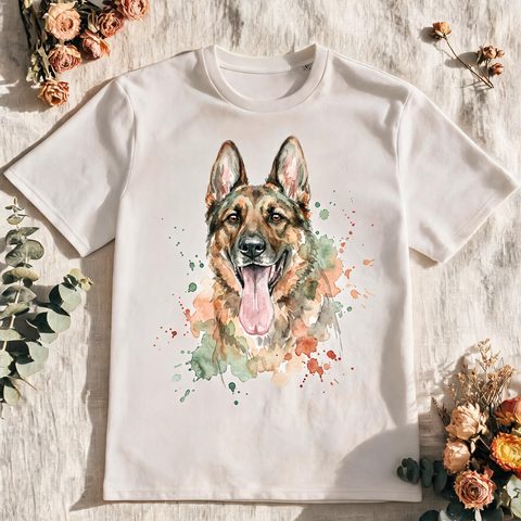 Simulation du portrait aquarelle sur un t-shirt blanc