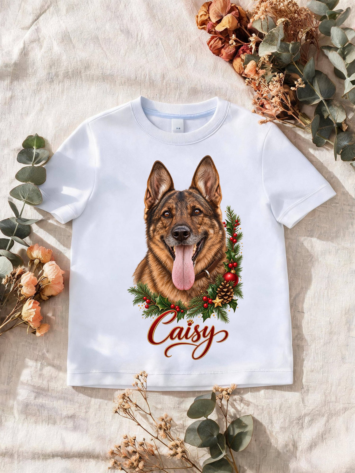 T-shirt avec le portrait de Noël d’un berger allemand