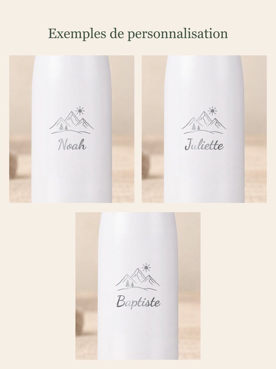 Visuel d’illustration – trois exemples de prénoms gravés sous les montagnes