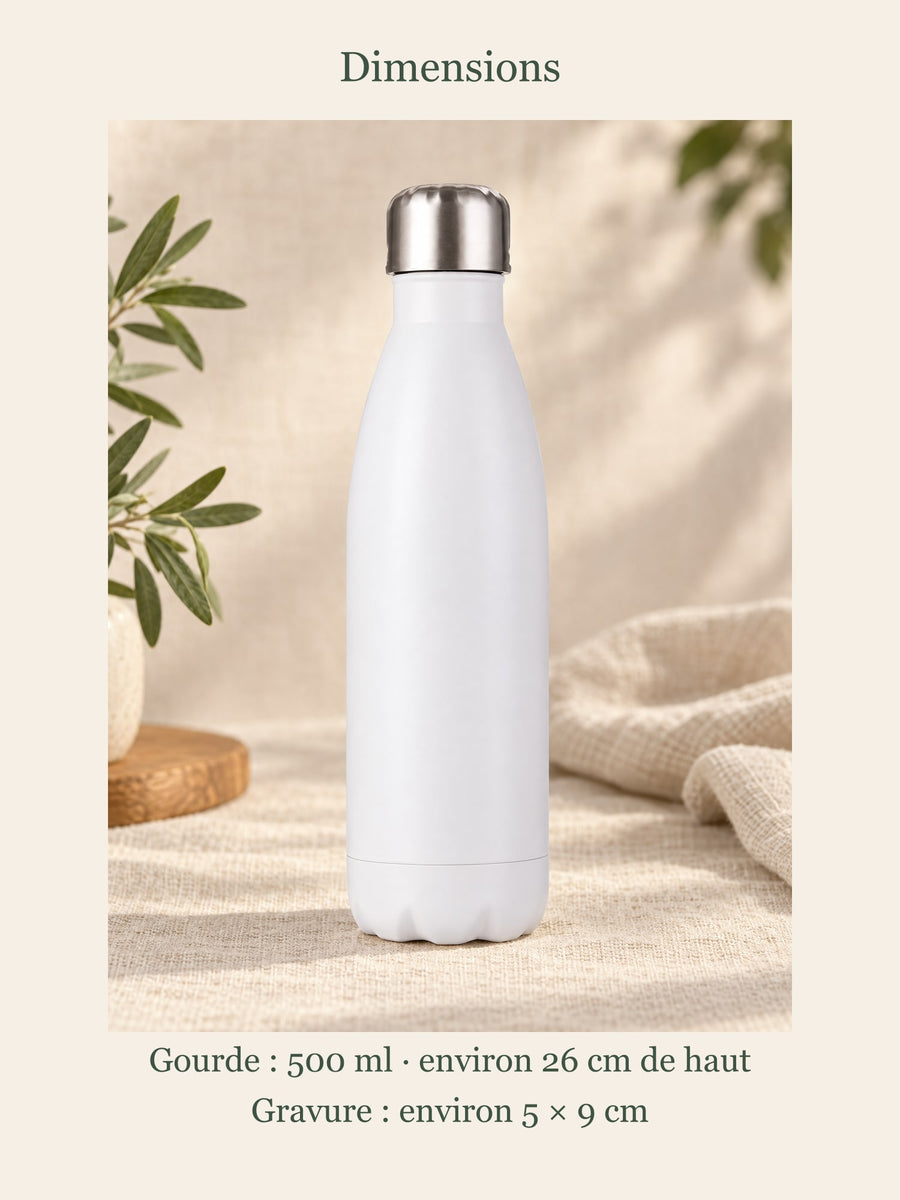 Visuel d’illustration – dimensions de la gourde : 500 ml, environ 26 cm de haut