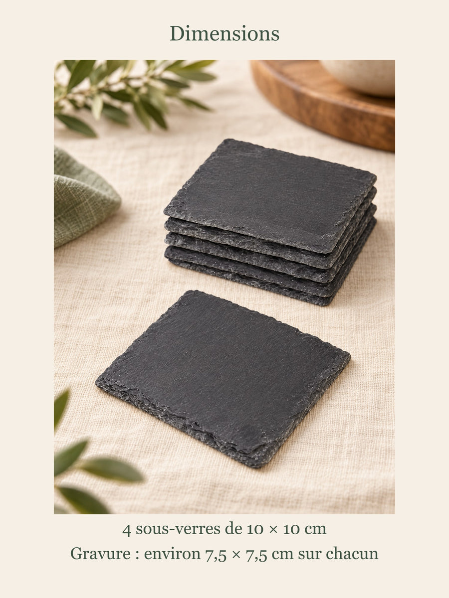 Visuel d’illustration – dimensions des sous-verres : 10 × 10 cm